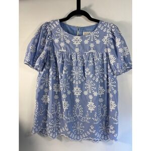 STS Sail to Sable Lined Blue Eyelet Summer Top Sz S